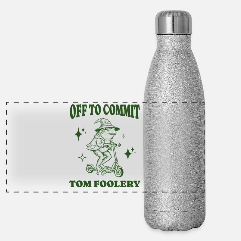 Off To Commit Tom Foolery Funny Frog Illustration Panoramic Glitter Thermal Bottle 500 ml