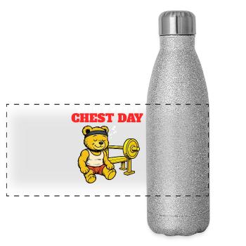 Wake Me Up When it's Chest Day - Humour Fitness - Panoramic Glitter Thermal Bottle 500 ml - silver glitter - Front