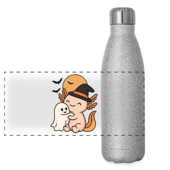 Axolotl Câlin Fantôme Halloween - Gourde isotherme panoramique pailletée 500 ml - paillettes argentées - Devant