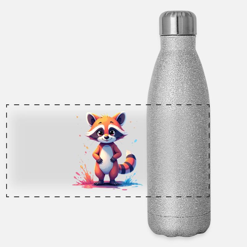 Cute raccoon design with color splash Panoramic Glitter Thermal Bottle 500 ml