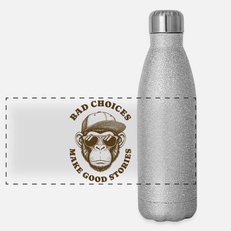 Bad Choices Make Good Stories Retro Monkey Animal Panoramic Glitter Thermal Bottle 500 ml