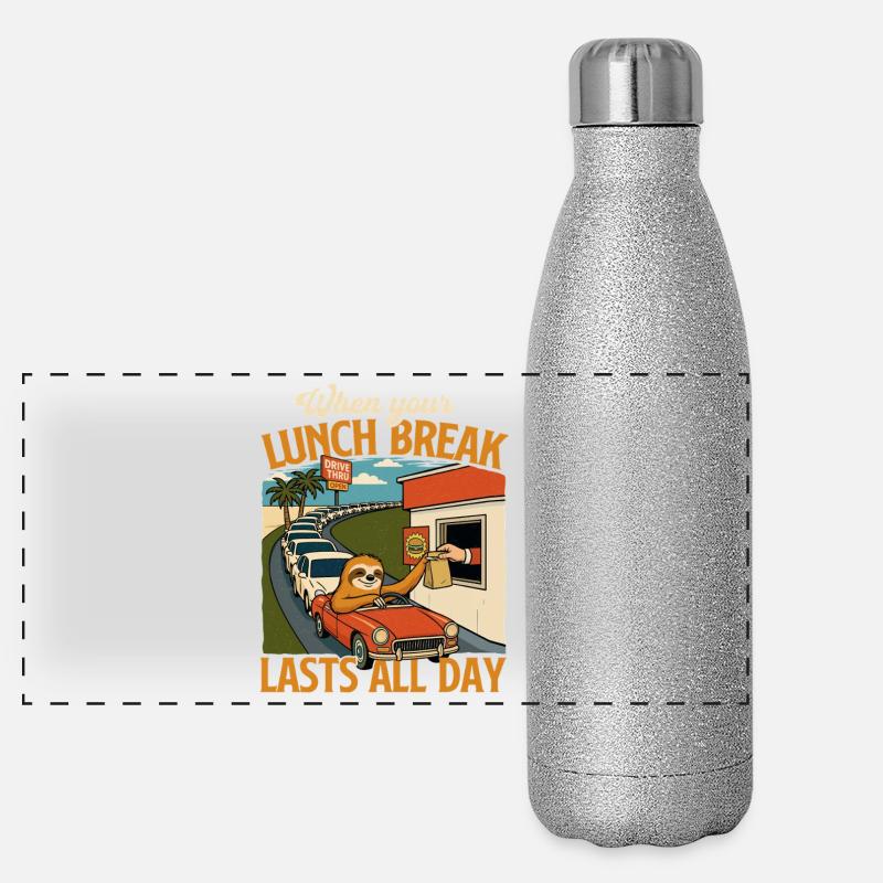Blague « Quand ta pause déjeuner dure toute la journée » Gourde isotherme panoramique pailletée 500 ml