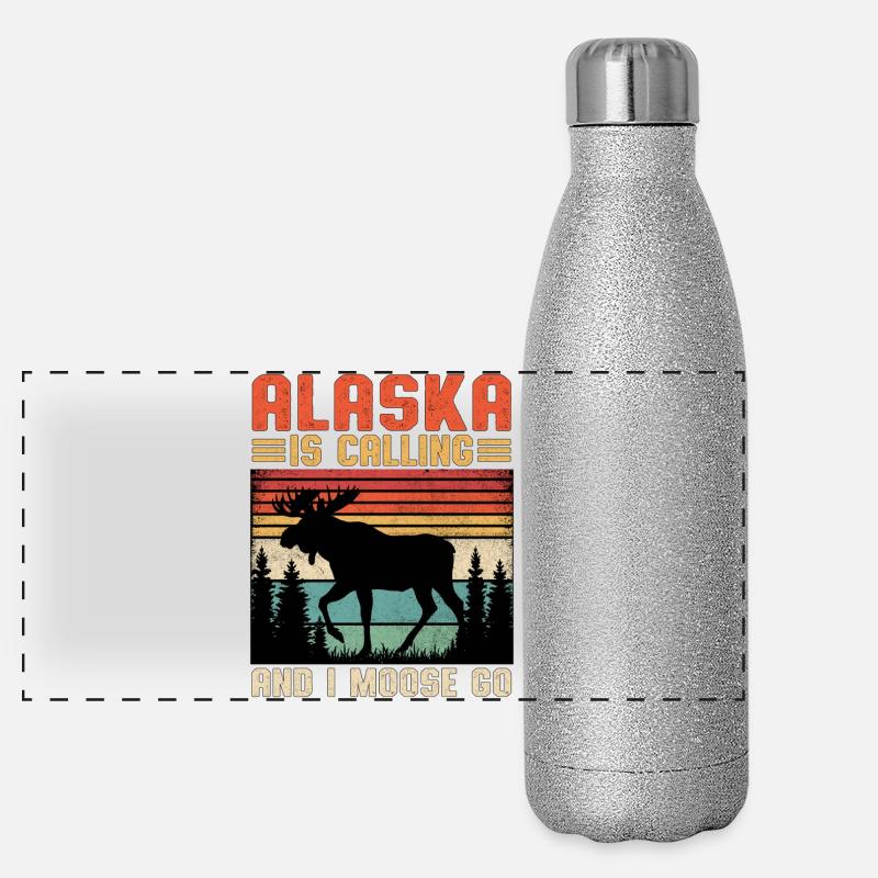Alaska Ruft: Elch auf Wanderschaft Panorama Glitzer Isolierflasche 500 ml
