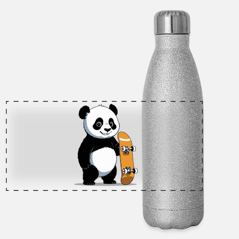 Skateboard Panda Illustration Panorama Glitzer Isolierflasche 500 ml