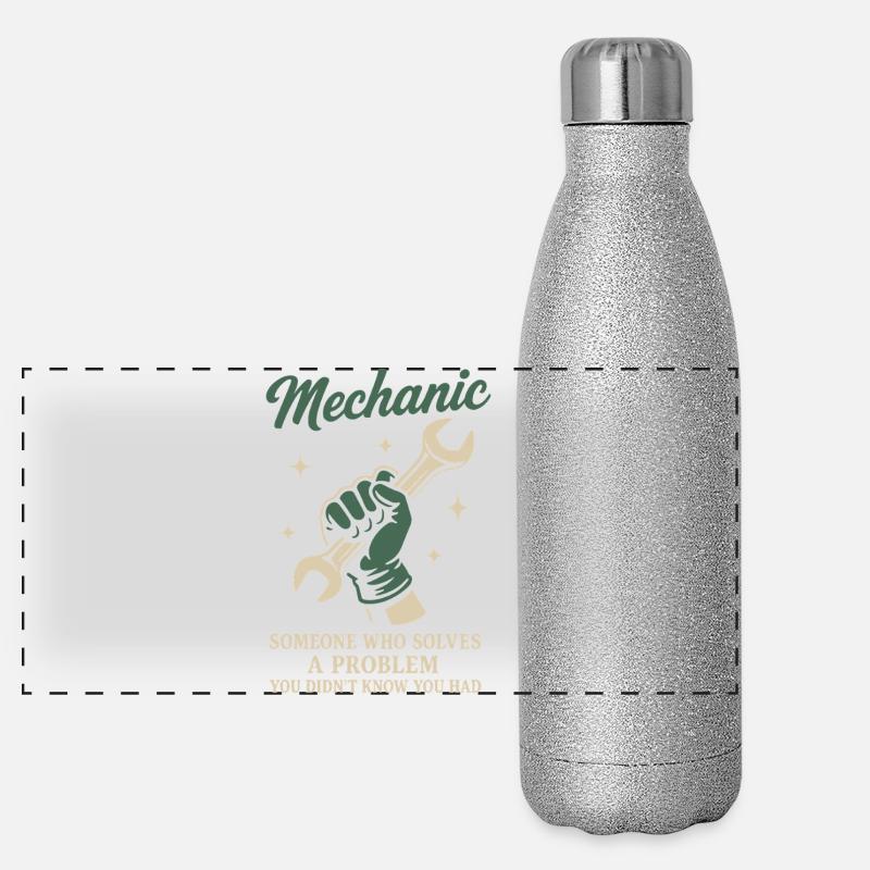Mécanicien, résolveur de problèmes, garage, dicton drôle Gourde isotherme panoramique pailletée 500 ml