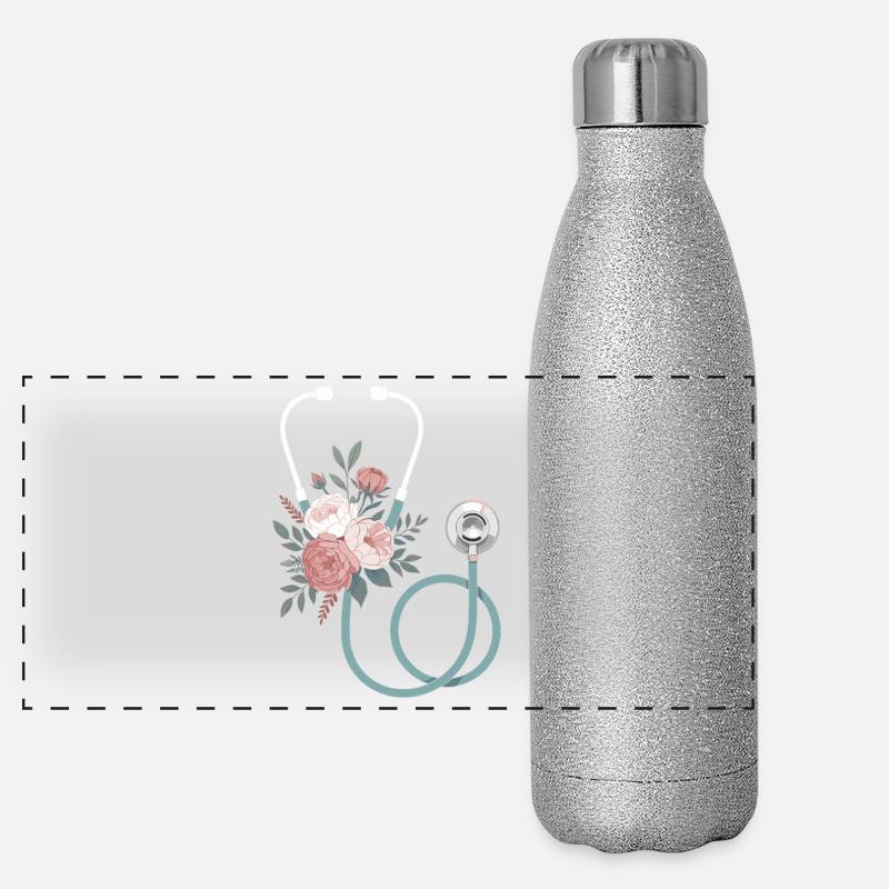 Blumiges Stethoskop Panorama Glitzer Isolierflasche 500 ml