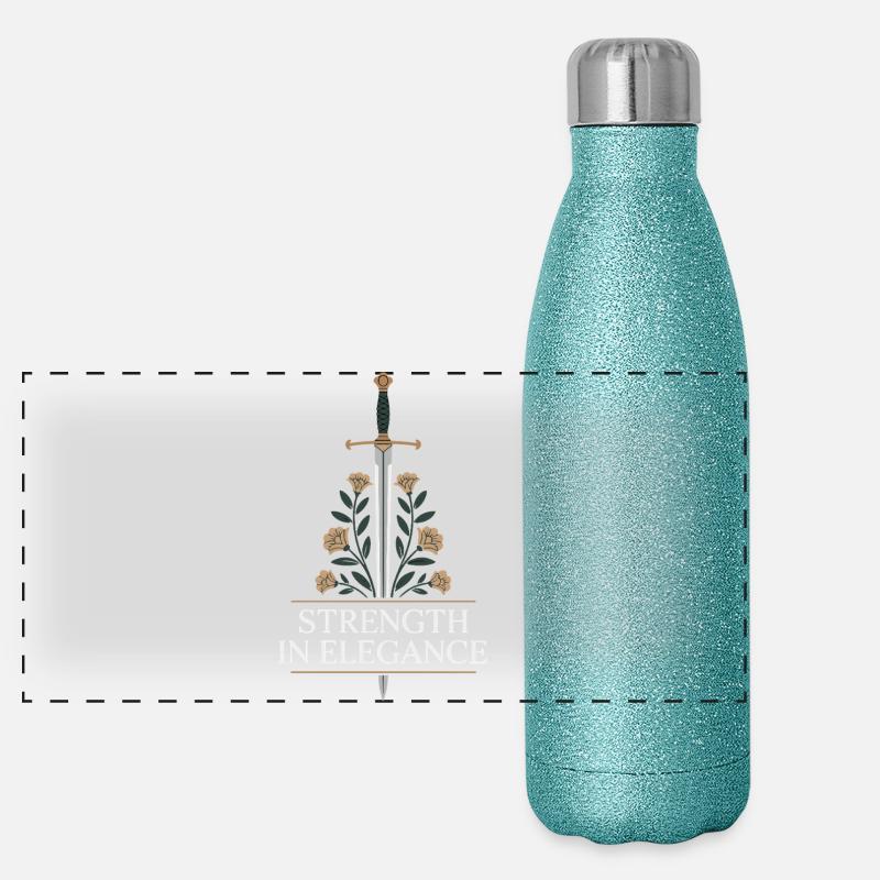 Épée élégante et motif floral Gourde isotherme panoramique pailletée 500 ml