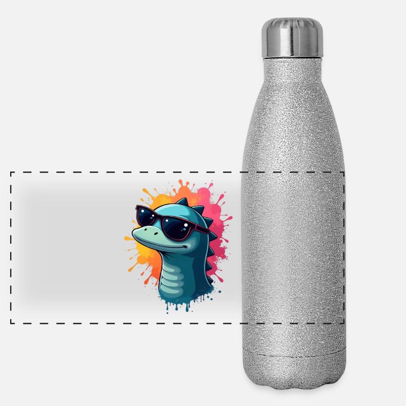 Cool Dino mit Sonnenbrille Panorama Glitzer Isolierflasche 500 ml