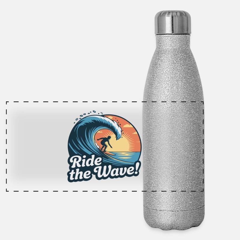 Conception de vagues de surf au coucher du soleil Gourde isotherme panoramique pailletée 500 ml