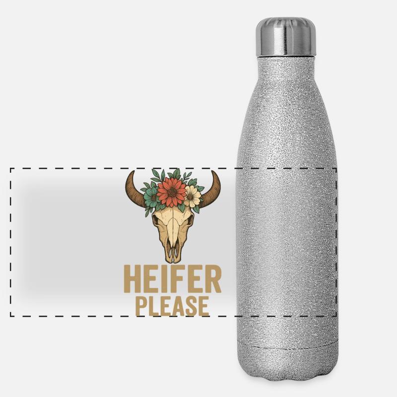 Couronne florale tête de vache design Gourde isotherme panoramique pailletée 500 ml
