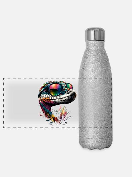Schlange Python Kobra Klapperschlange Schlangen - Panorama Glitzer Isolierflasche 500 ml - Silber Glitzer
