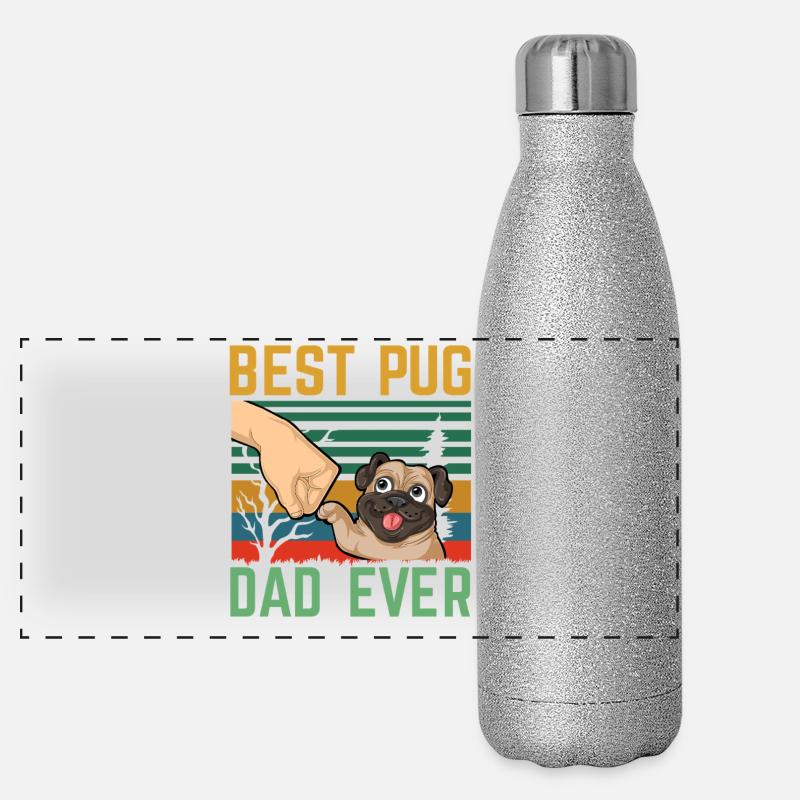Bester Mops-Papa aller Zeiten Panorama Glitzer Isolierflasche 500 ml