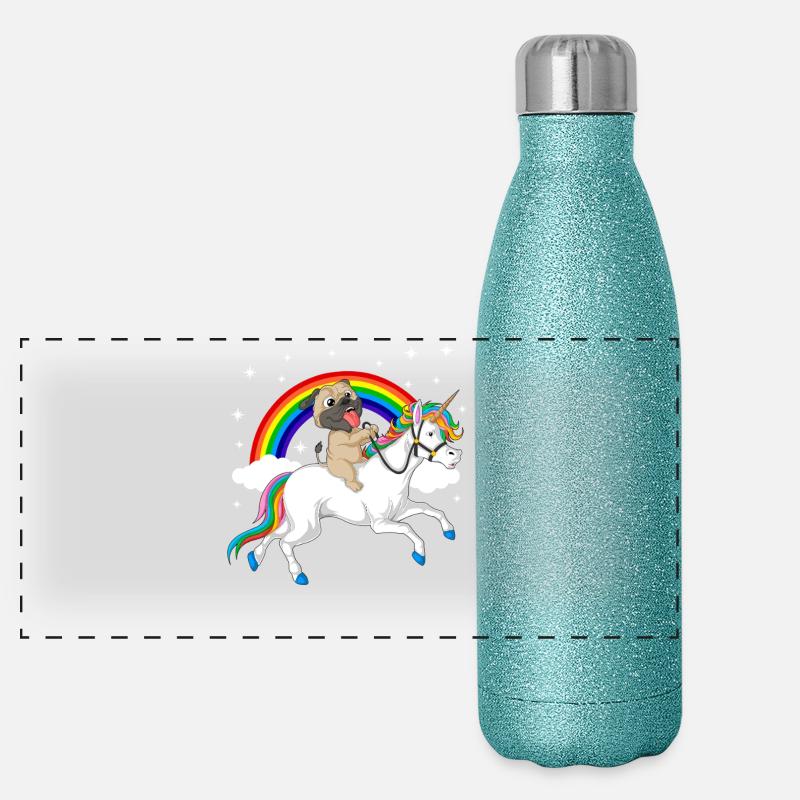 Pug Riding Unicorn Tee Panoramic Glitter Thermal Bottle 500 ml