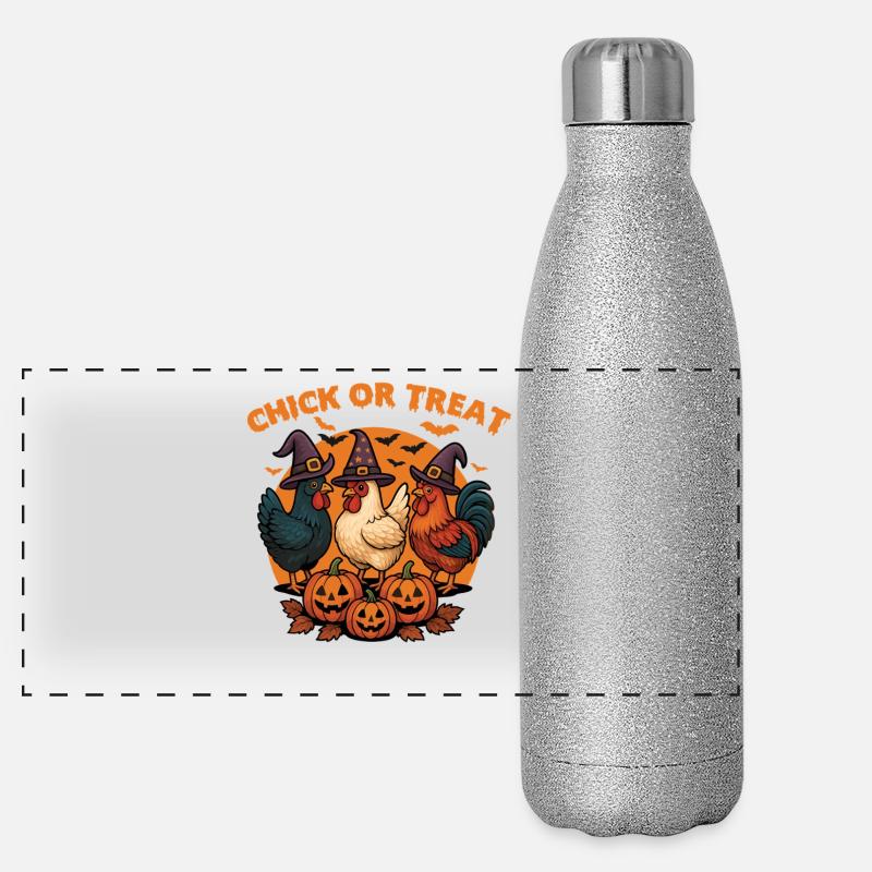 Küken oder Leckerli Gruseliges Halloween-Huhn Panorama Glitzer Isolierflasche 500 ml