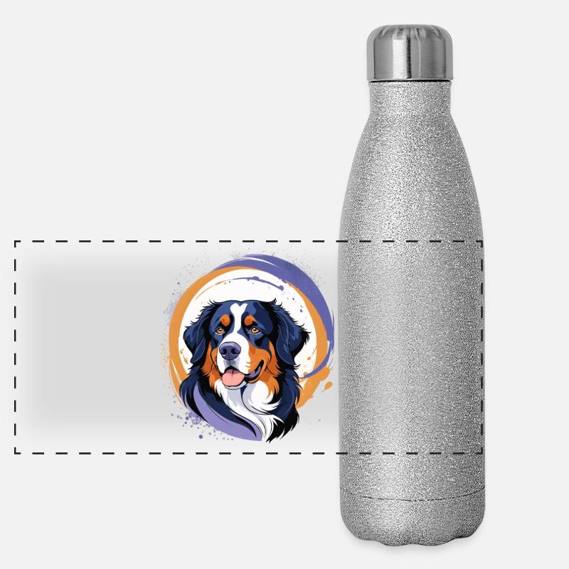 Berner Sennenhund mit lebendigen Farben Panorama Glitzer Isolierflasche 500 ml