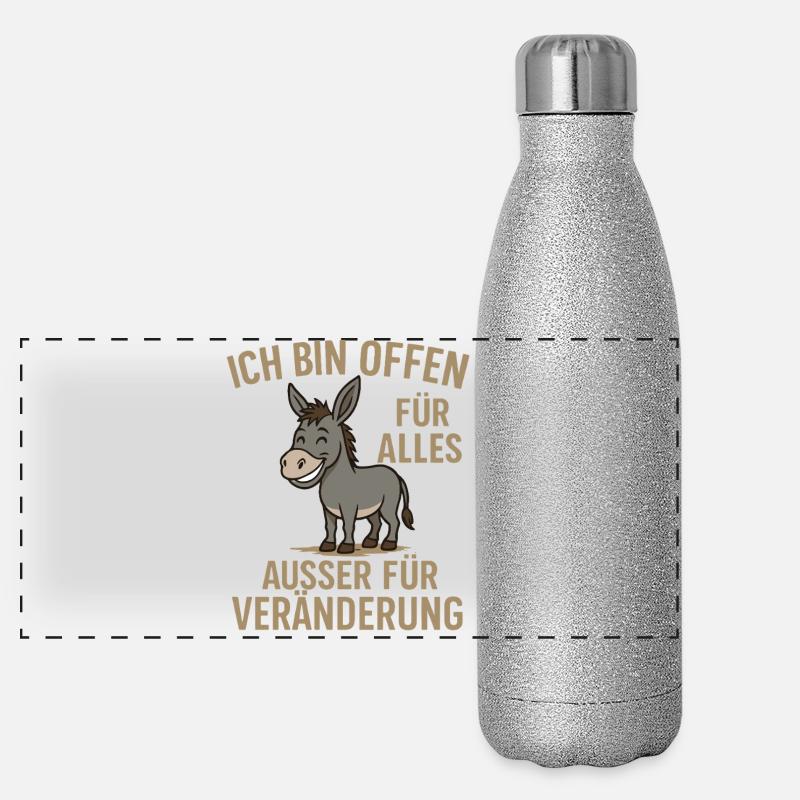 Humorvolle Esel-Motivationsbotschaft Panorama Glitzer Isolierflasche 500 ml
