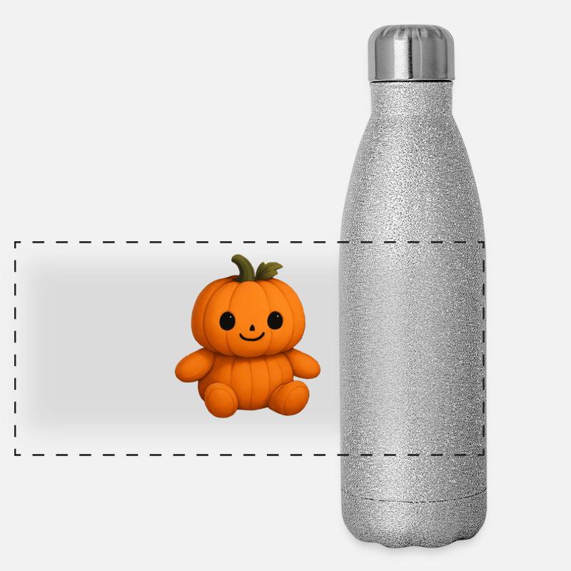 Cute pumpkin teddy bear friendly face Panoramic Glitter Thermal Bottle 500 ml