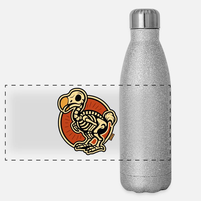 Squelette oiseau Dodo en cercle rétro Gourde isotherme panoramique pailletée 500 ml