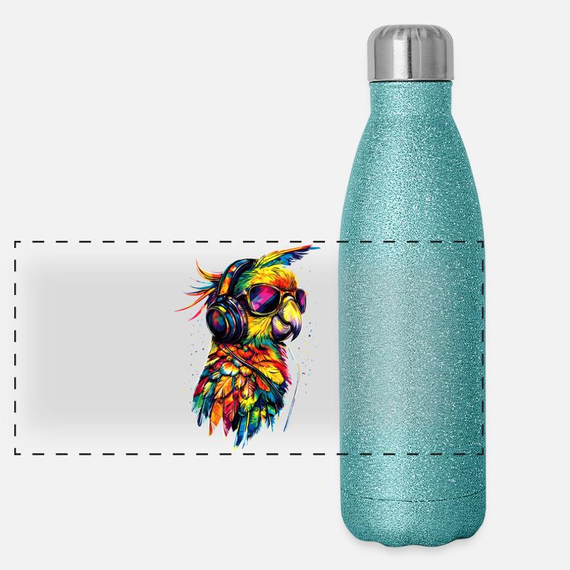 Perroquet Ara Perruche Cacatoès Amoureux des perroquets Gourde isotherme panoramique pailletée 500 ml