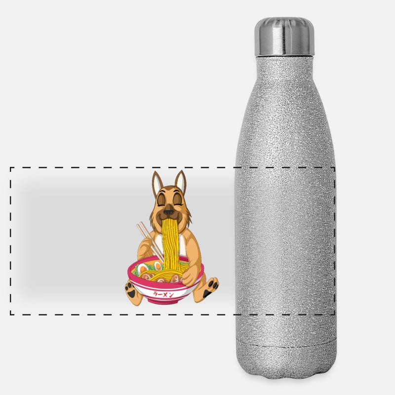 German Shepherd Eating Ramen - Panoramic Glitter Thermal Bottle 500 ml - silver glitter