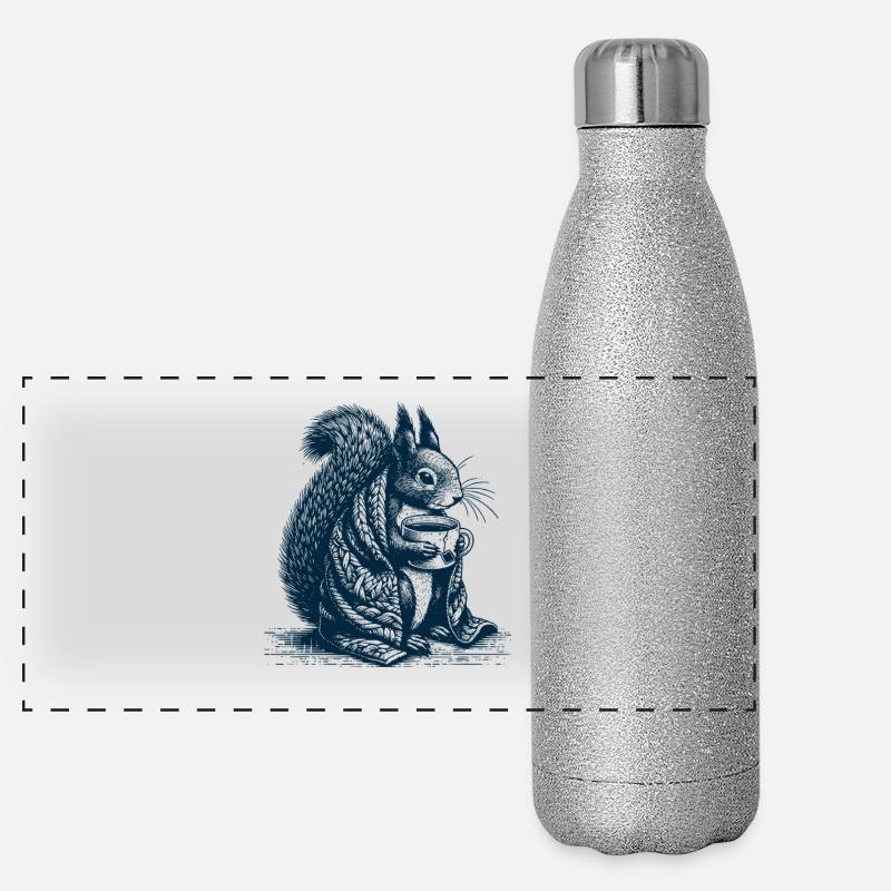 Eichhörnchen mit Tee Panorama Glitzer Isolierflasche 500 ml