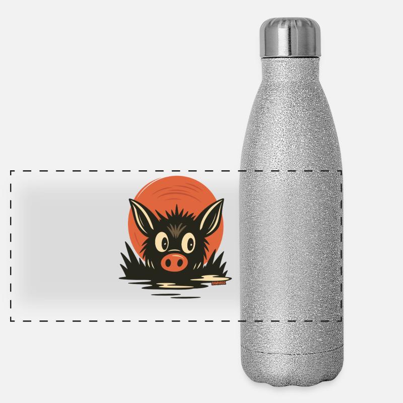 Dessin animé de cochons dans la boue Gourde isotherme panoramique pailletée 500 ml