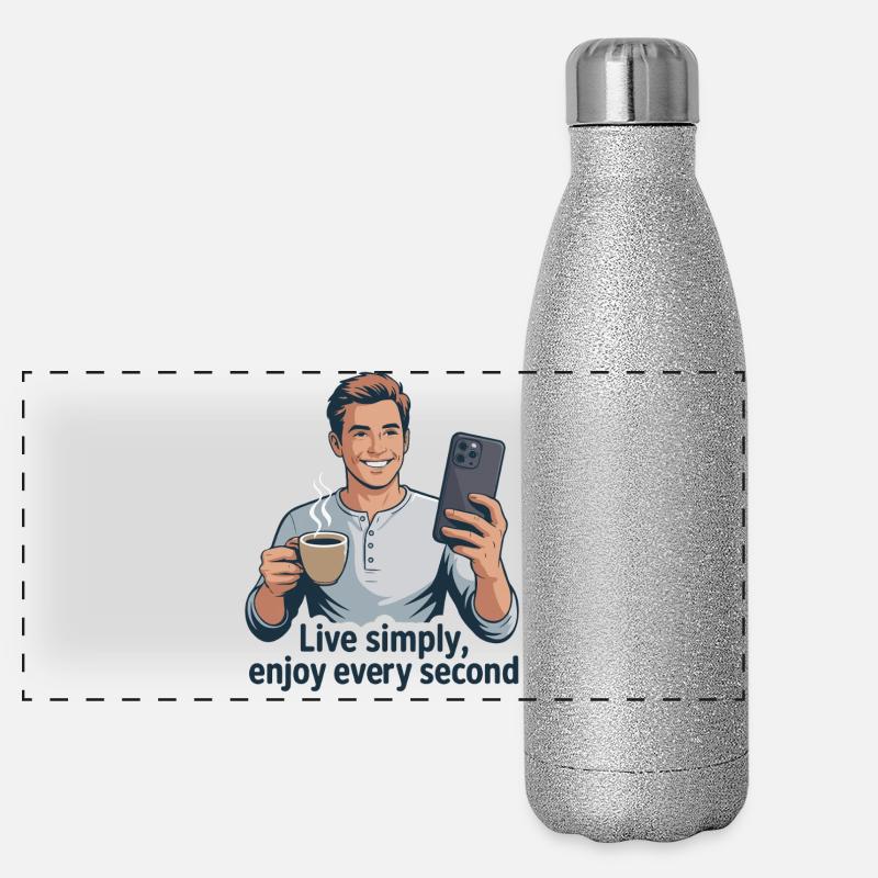 Vivre simplement café selfie illustration Gourde isotherme panoramique pailletée 500 ml