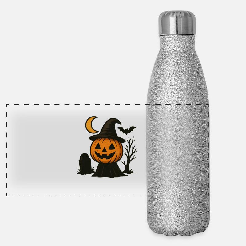 Halloween Pumpkin with Witch Hat Panoramic Glitter Thermal Bottle 500 ml