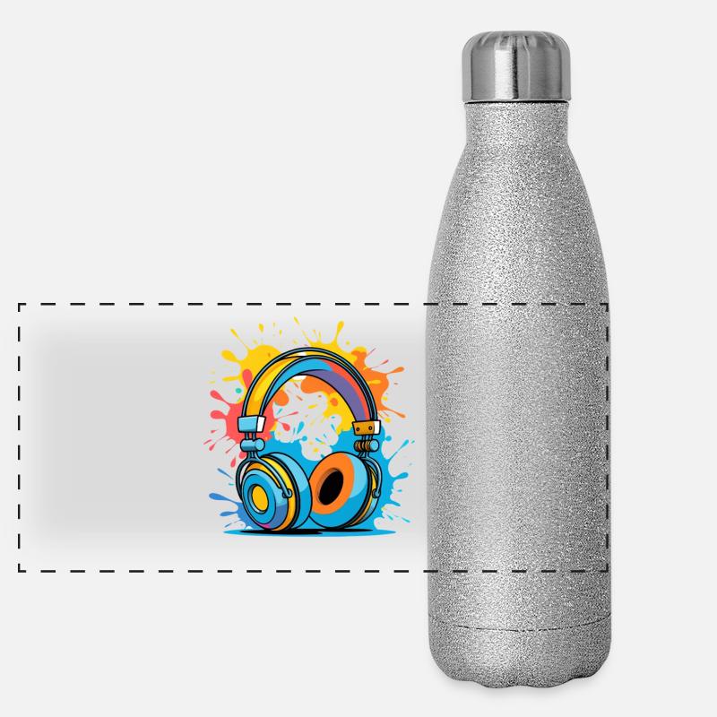 Bunte Kopfhörer Splash Design Panorama Glitzer Isolierflasche 500 ml