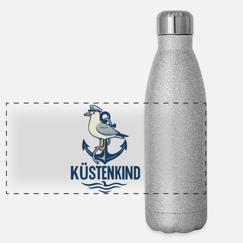 Küstenkind Anker Seemotiv Panorama Glitzer Isolierflasche 500 ml