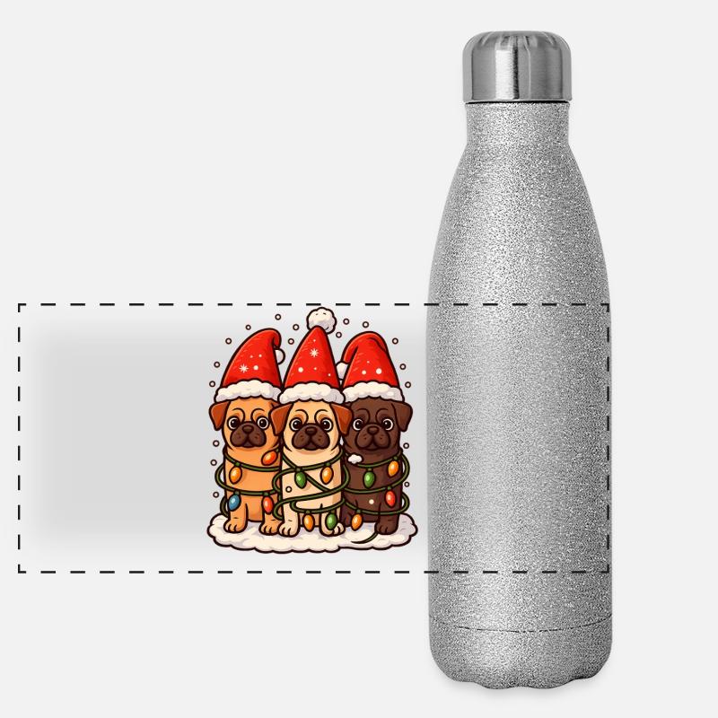 Weihnachts Mops Hunde mit Weihnachtsmütze Möpse  Panorama Glitzer Isolierflasche 500 ml