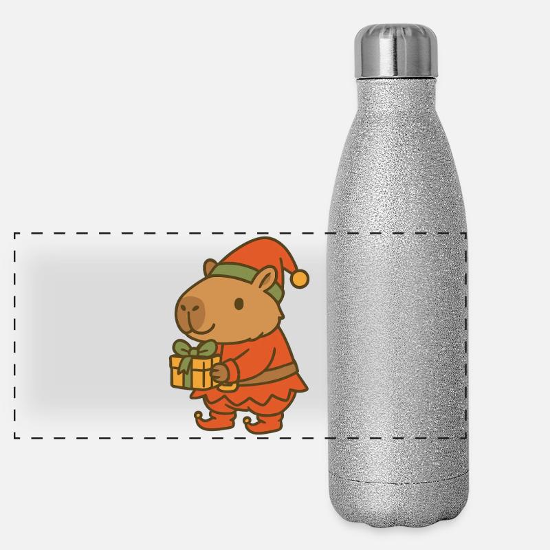 ✨ Christmas gnome Capybara with gift 🎁 Panoramic Glitter Thermal Bottle 500 ml