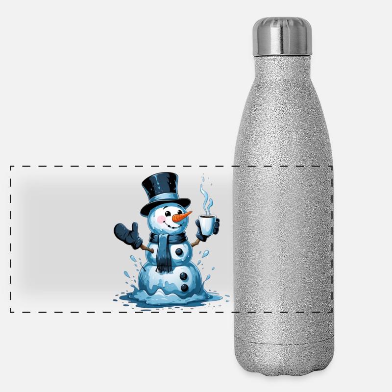 Schneemann mit dampfendem Becher Panorama Glitzer Isolierflasche 500 ml