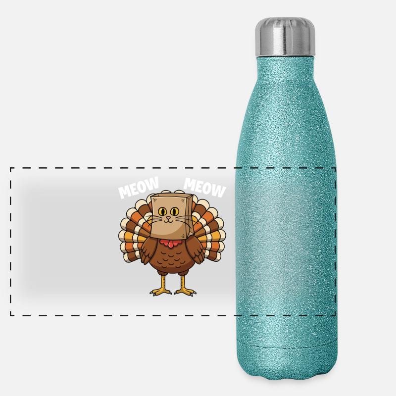 Truthahn Katze Thanksgiving Herbst Ernte Panorama Glitzer Isolierflasche 500 ml