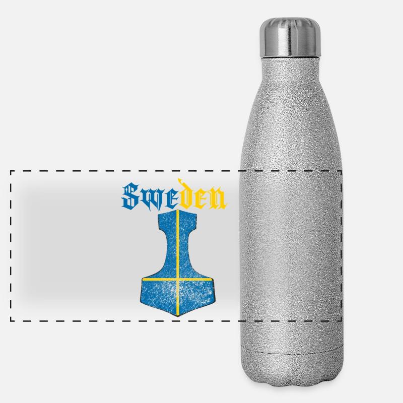 Sweden Flag – Mjölnir Thorhammer Design Panoramic Glitter Thermal Bottle 500 ml