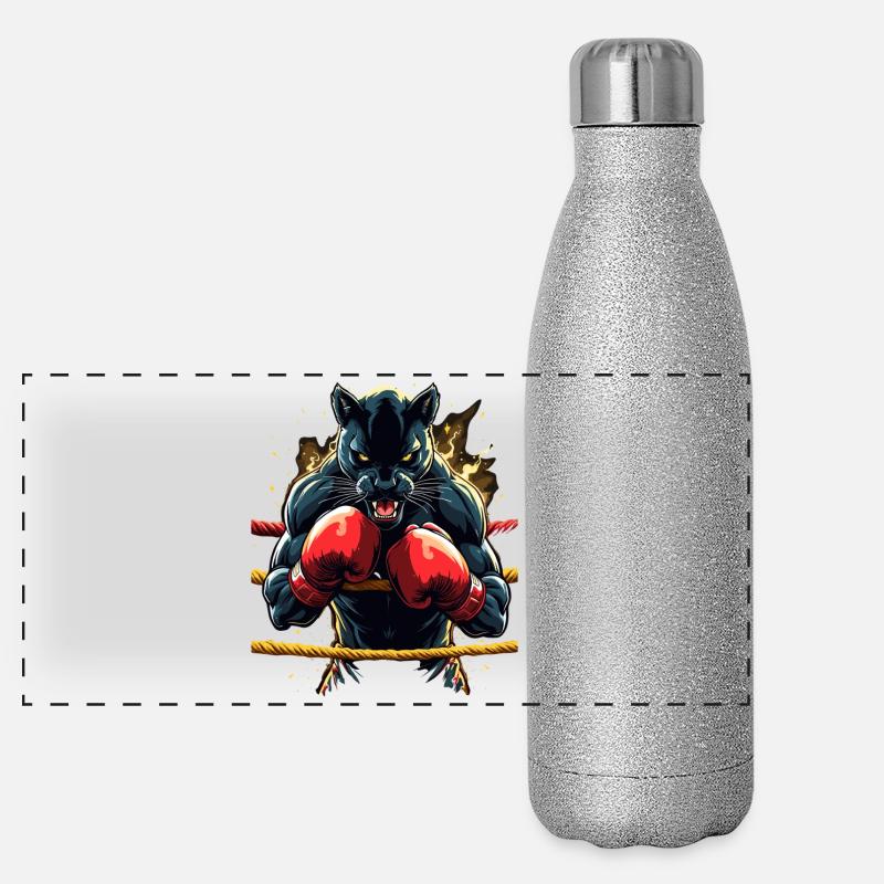 Combattre la panthère sur le ring de boxe Gourde isotherme panoramique pailletée 500 ml