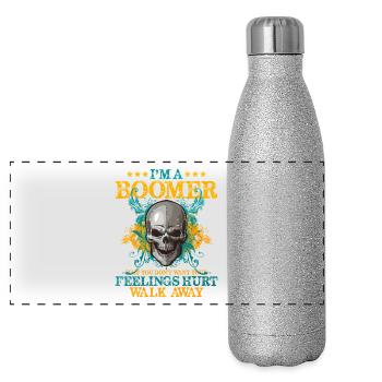 Boomer Totenkopf Spruch Shirt - Panorama Glitzer Isolierflasche 500 ml - Silber Glitzer - Vorne