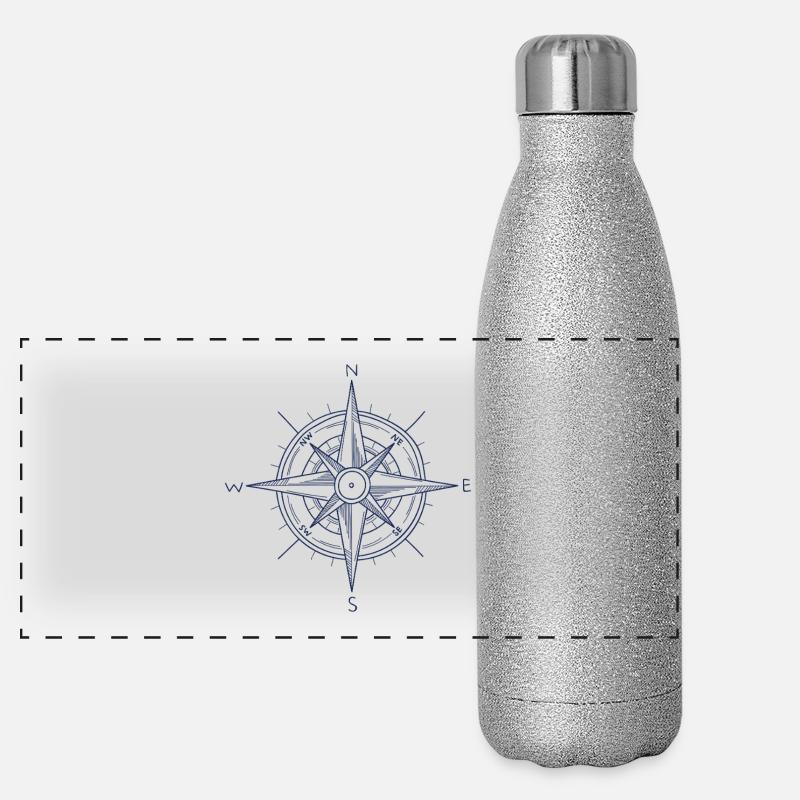 Nautic Design Blauer Kompass Nautisches Emblem Panorama Glitzer Isolierflasche 500 ml