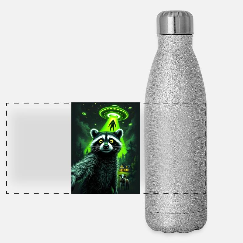 Raid OVNI raton laveur dans la forêt Gourde isotherme panoramique pailletée 500 ml