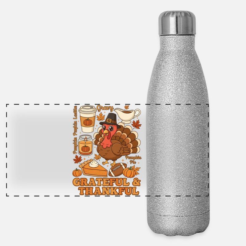 Grateful Turkey Autumn Feast Panoramic Glitter Thermal Bottle 500 ml