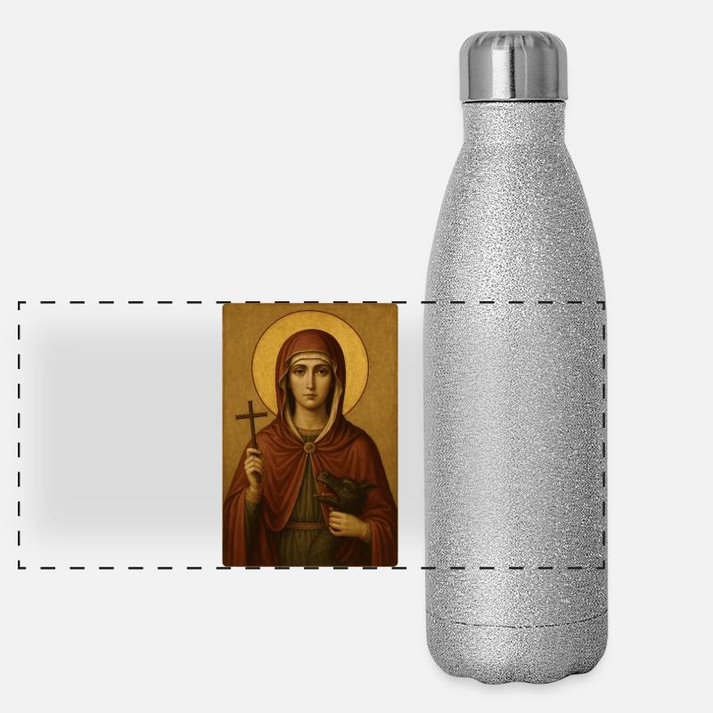 Image d’icône : Sainte Marina avec croix et dragon Gourde isotherme panoramique pailletée 500 ml