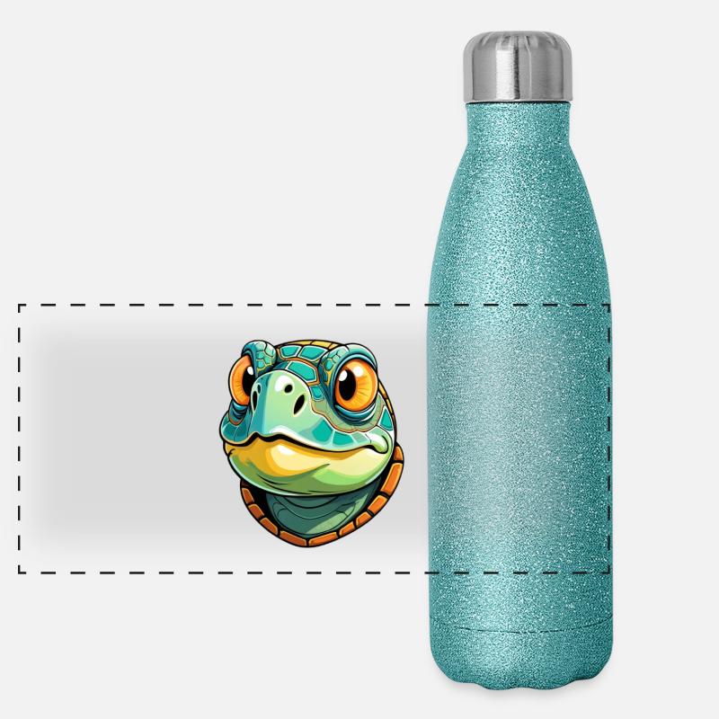 Tortue de dessin animé joyeuse Gourde isotherme panoramique pailletée 500 ml