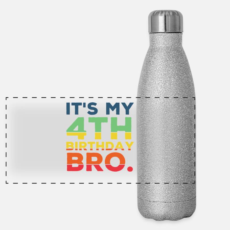 4. Geburtstag Bro Lustig 4 Jahre Alt Junge Cool Panorama Glitzer Isolierflasche 500 ml