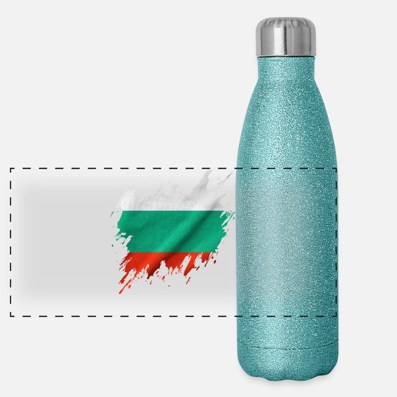 Bulgarian flag, torn style Panoramic Glitter Thermal Bottle 500 ml