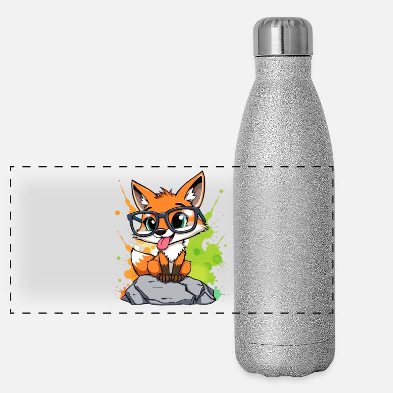 Spectacled fox on stone Panoramic Glitter Thermal Bottle 500 ml