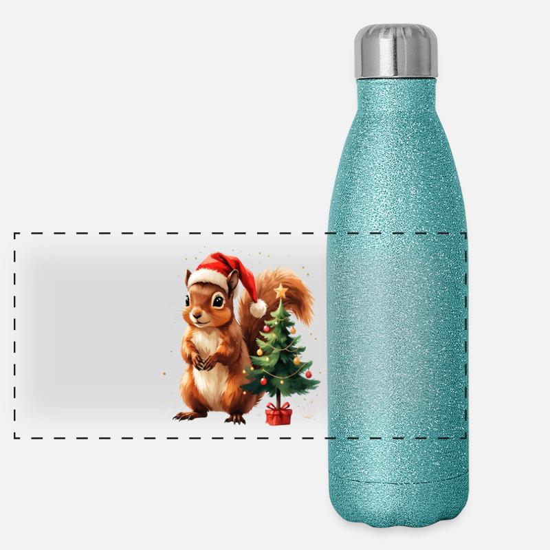 Weihnachtliches Eichhörnchen-Charme Panorama Glitzer Isolierflasche 500 ml