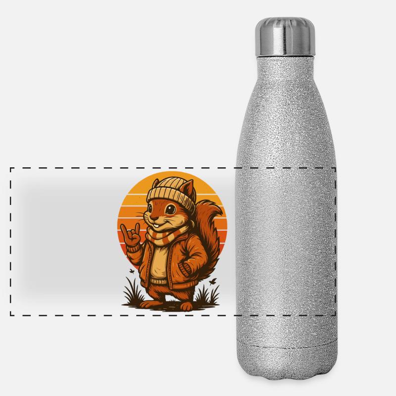 Cooles Eichhörnchen im Retro-Look Panorama Glitzer Isolierflasche 500 ml