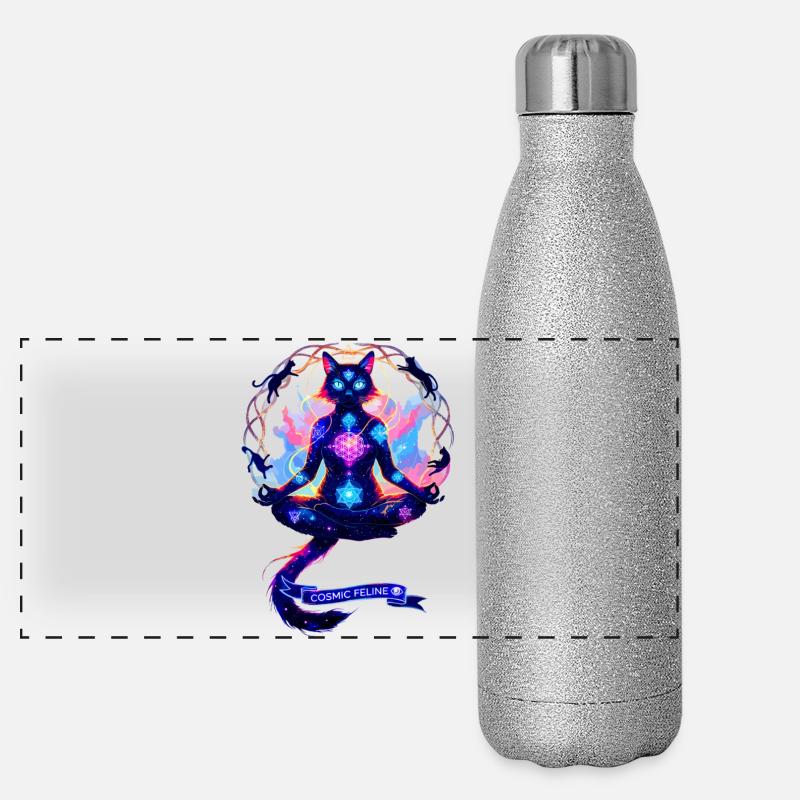 Cosmic Chakra Katze Panorama Glitzer Isolierflasche 500 ml