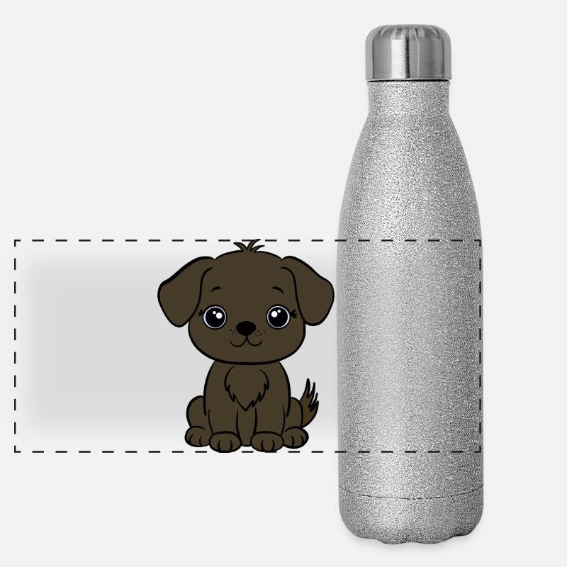 Chiot chien brun Gourde isotherme panoramique pailletée 500 ml