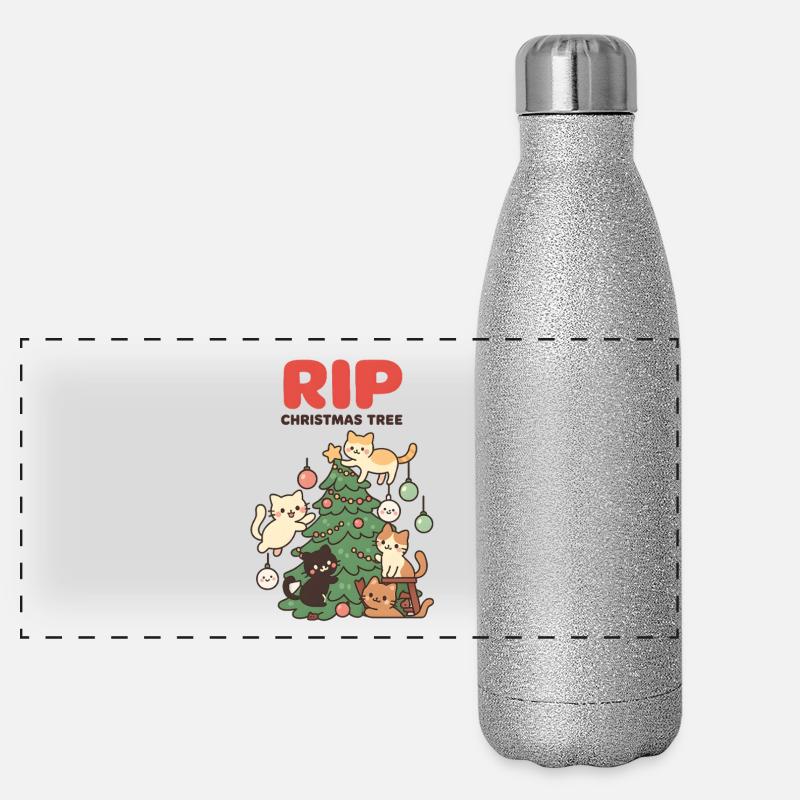 RIP Weihnachtskatzen Baum, Liebe Kätzchen Panorama Glitzer Isolierflasche 500 ml
